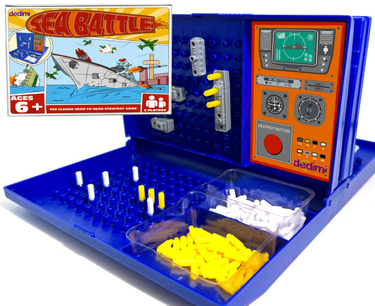 Sea battle board game for kids - Traditional strategy board games with battleships, submarine and aircraft carrier toy