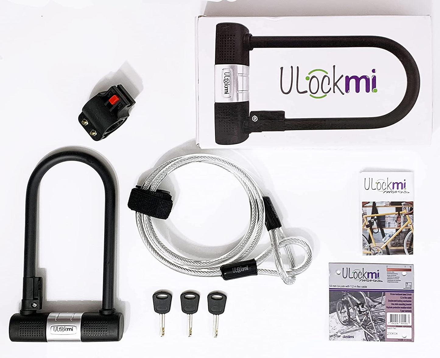 TWOFOLD Bike U lock with cable | Bike Lock graded SOLD SECURE GOLD | bicycle lock 14mm D shackle | 3 keys Mounting bracket | Ulock for bikes scooter electric folding mountain fixie bike