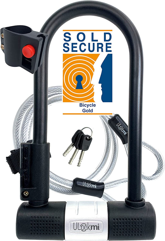 TWOFOLD Bike U lock with cable | Bike Lock graded SOLD SECURE GOLD | bicycle lock 14mm D shackle | 3 keys Mounting bracket | Ulock for bikes scooter electric folding mountain fixie bike