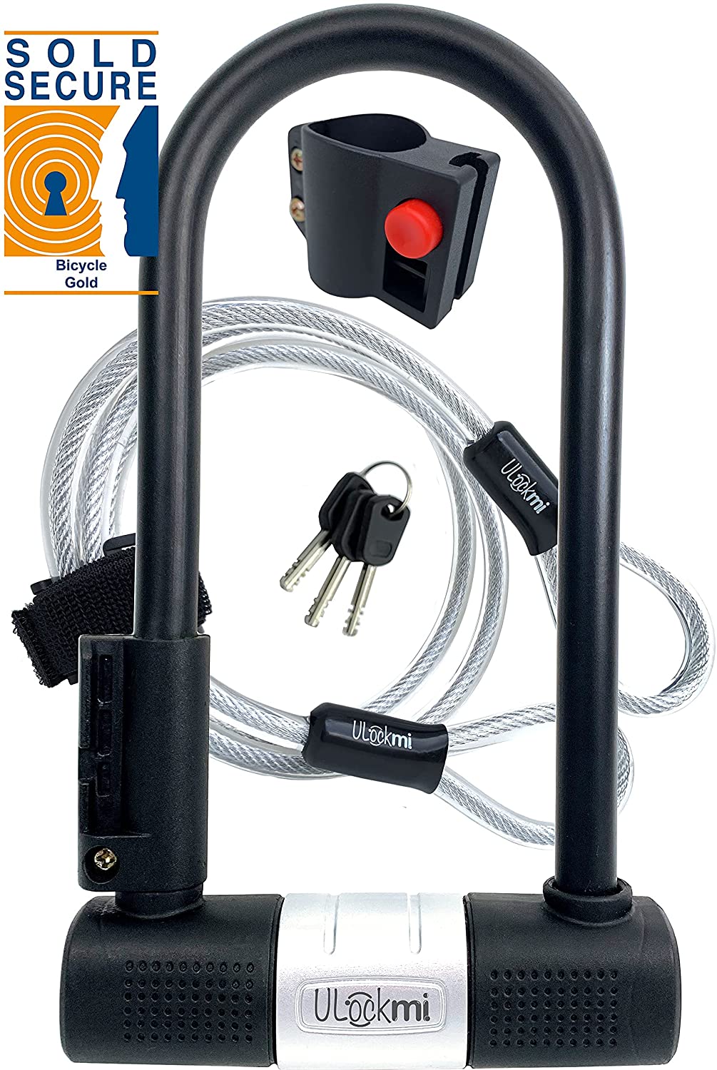TWOFOLD Bike U lock with cable | Bike Lock graded SOLD SECURE GOLD | bicycle lock 14mm D shackle | 3 keys Mounting bracket | Ulock for bikes scooter electric folding mountain fixie bike