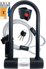 TWOFOLD Bike U lock with cable | Bike Lock graded SOLD SECURE GOLD | bicycle lock 14mm D shackle | 3 keys Mounting bracket | Ulock for bikes scooter electric folding mountain fixie bike